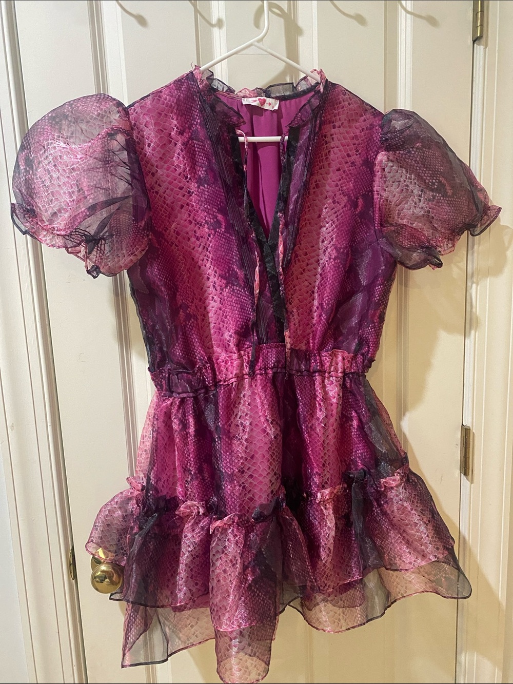 Buddy Love Magenta & Plum Snake-Print Puff-Sleeve Mini Dress